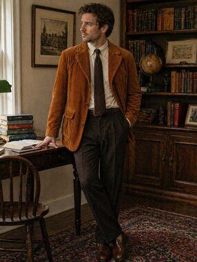 Vintage 70s Corduroy Blazer Men’s 42 Camel Brown Wide Wale Retro Jacket